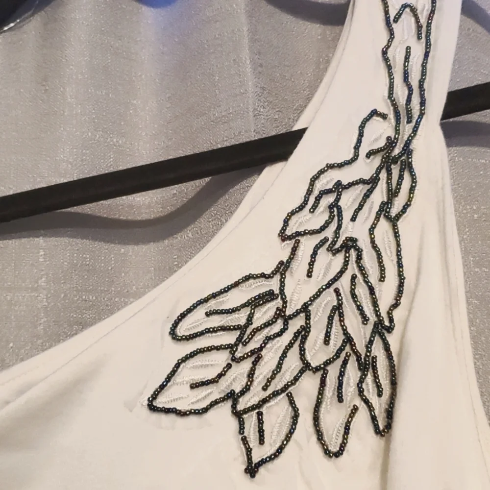 One Shoulder, Beaded, Rouched Tank - White - Picture 2 of 3